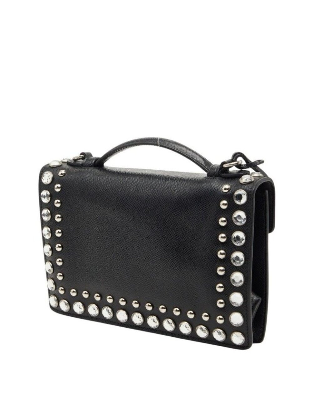 Prada Studded 2-Way Shoulder Bag Black Saffiano Leather Visual - Picture 2 of 9
